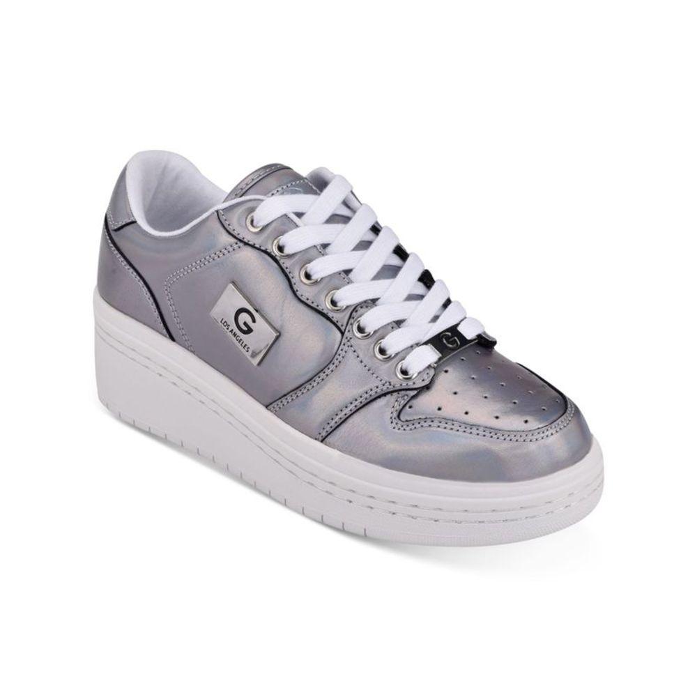GBG GUESS Womens Silver Chrome 1" Platform Eyelet Rigster Wedge Sneakers 7.5 M